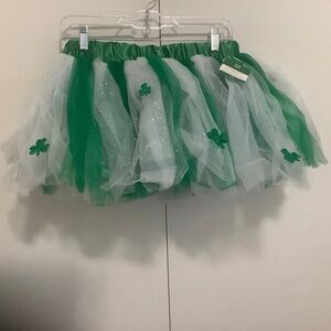 Green and White Tulle Tutu with Shamrocks One Size